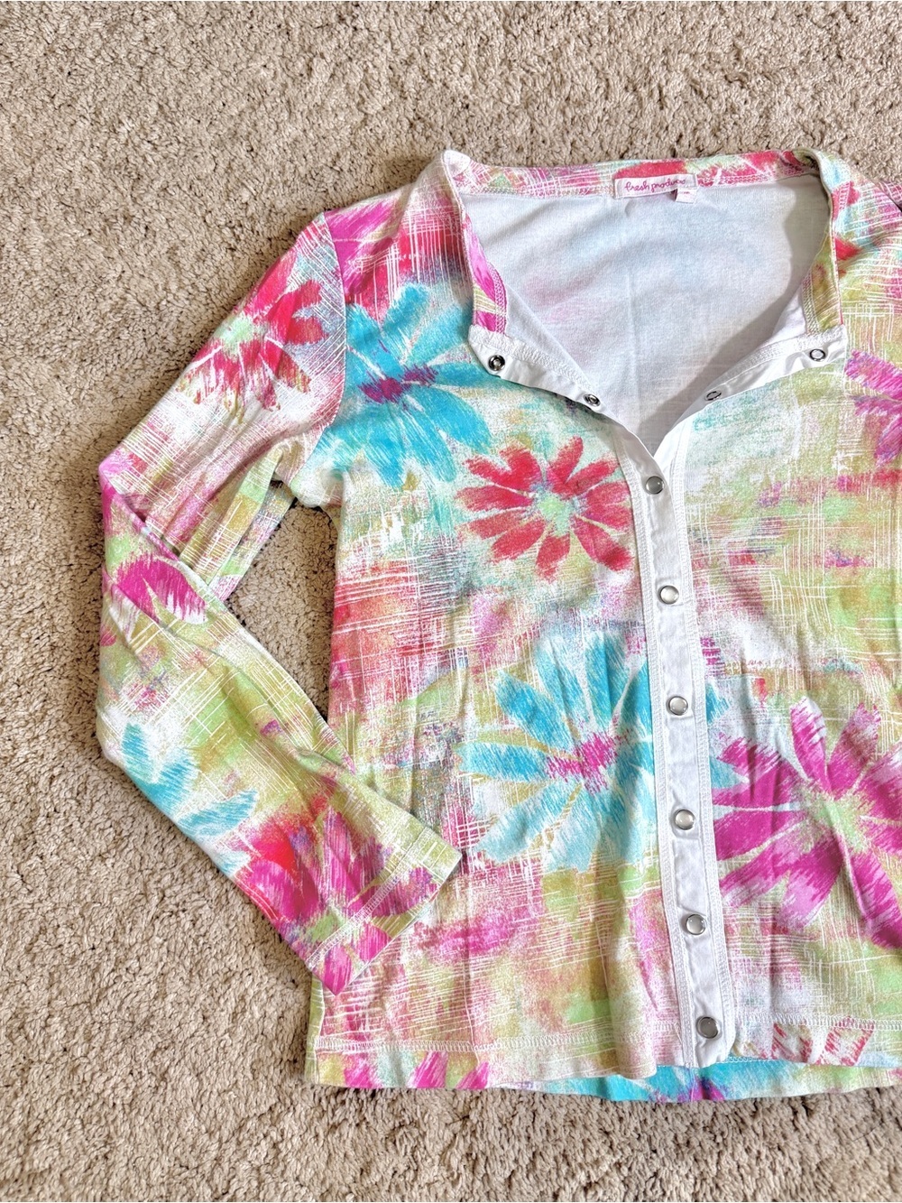 Fresh Produce Long Sleeve Shirt Size XS Pearl Snap Pastel Colorful Floral spring